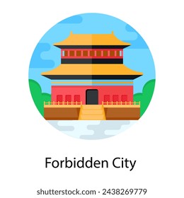 Chinesischer Tempel flache Ikone, bearbeitbarer Vektor der verbotenen Stadt Pagode