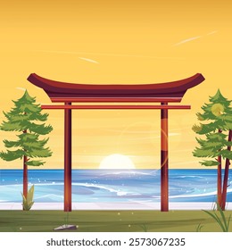 Chinese temple gate vector illustration