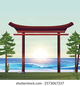 Chinese temple gate vector illustration