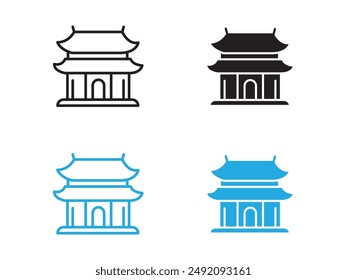 Chinese temple icon black and white vector outline sign