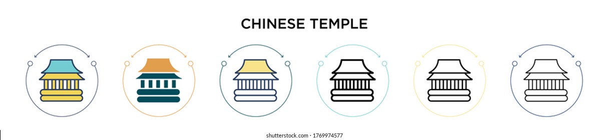 Chinese temple icon in filled, thin line, outline and stroke style. Vector illustration of two colored and black chinese temple vector icons designs can be used for mobile, ui, web
