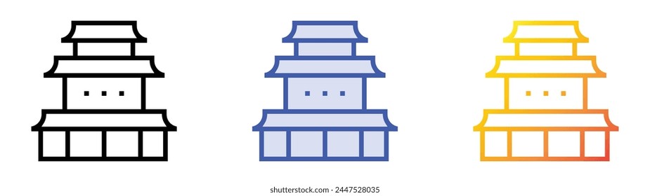 chinese temple icon. Linear, Blue Fill and Gradient Style Design Isolated On White Background