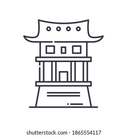 Chinese temple icon, linear isolated illustration, thin line vector, web design sign, outline concept symbol with editable stroke on white background.