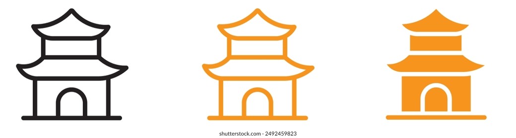 Chinese Temple Icon Symbolizing Ancient Cultural Heritage Sites, Tourist Attractions, and Asian Architecture for Travel Promotions