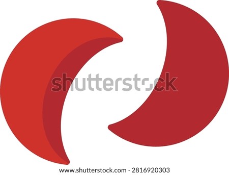 Chinese temple Jiaobei Blocks flat vector illustration. 
Simple shapes Red Wooden Divination blocks.
Traditional Moon blocks isolated.
Transparent background.