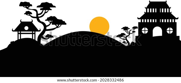 Chinese Temple Landscape Vector Art Illustration Stock Vector (Royalty ...