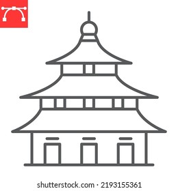 Chinese temple line icon, asian and travel, pagoda vector icon, vector graphics, editable stroke outline sign, eps 10.