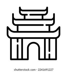 Chinese temple outline icon. Chinese architecture and religious buildings. CNY holiday celebrations. For Chinese New Year presentation. Vector Illustration.