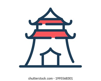 chinese temple single isolated icon with dash or dashed line style