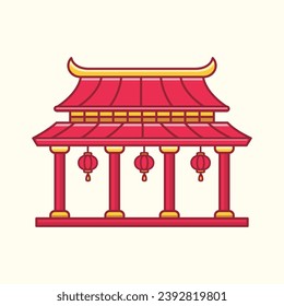 Chinese temple, chinese traditional building illustration