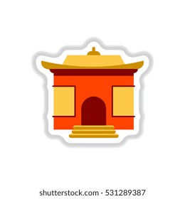 Chinese temple Vector illustration in paper sticker style Chinese holiday home