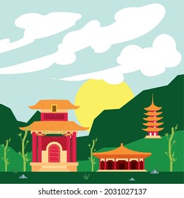 chinese temples in landscape nature