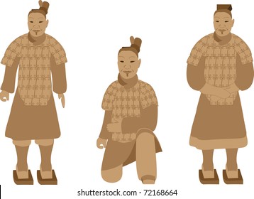 Chinese terra cotta warriors isolated on white background, vector