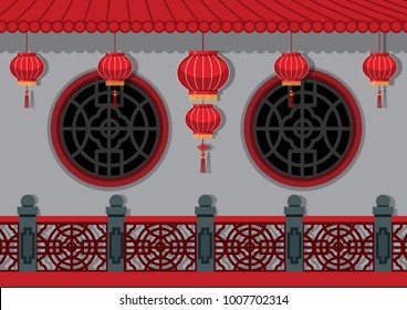 Chinese theme background with lanterns on the wall illustration