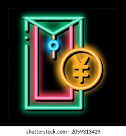 chinese thing for currency neon light sign vector. Glowing bright icon chinese thing for currency sign. transparent symbol illustration