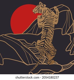 Chinese Tiger Climbing Mountain Illustration