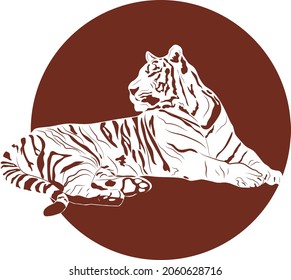 Chinesischer Tiger auf hellem Hintergrund. Umrisszeichnung. Zur Verwendung in Karten und Einladungen, Kalender, Logos, Drucke und Flyer. Vektorgrafiken. 