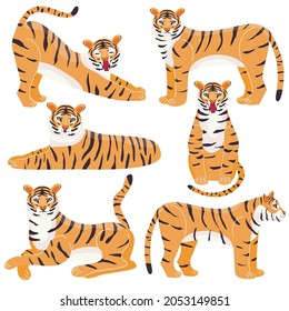 Chinese tiger. Set of cute animals. Cat. In a modern flat style. Symbol of the year. For your design.
