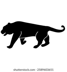 Chinese tiger silhouette. Asian wildcat shape, black shadow. Wild cat animal roaring. Oriental lunar astrological horoscope symbol, stencil. Flat vector hand drawn illustration.