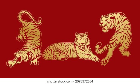 Chinesisches Tigerjahr - Vektorgrafik-Design mit goldener Farbe 