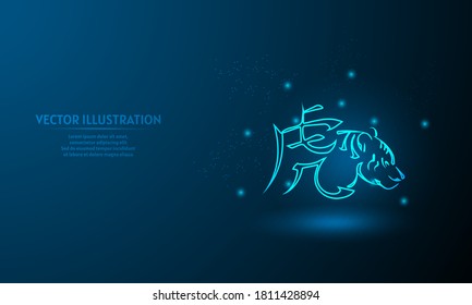 Chinese tiger zodiac sign on blue abstract background. chinese zodiac sign. 