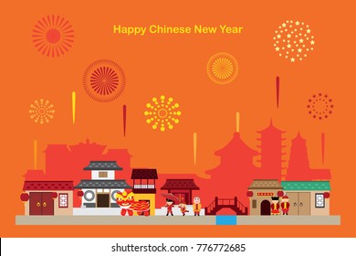 Chinese Town Celebrate Party New Year 2018 Background