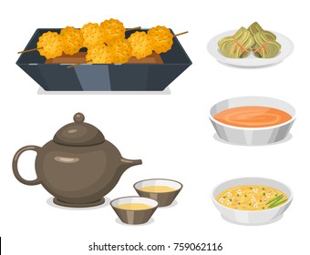 Chinese tradition food dish delicious cuisine asia dinner meal china lunch cooked vector illustration