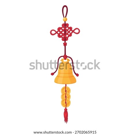 Chinese tradition luck knot featuring golden coins and a bell for prosperity and good fortune