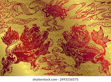 Patrón de arte tradicional chino kirin, qilin, mitología china, criatura mitológica, criatura legendaria, dragón chino