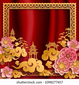 Chinese traditional and asian elements background template on paper color Background. 