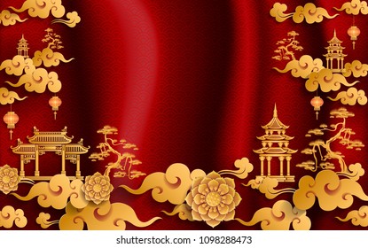 Chinese traditional and asian elements background template on paper color Background. 
