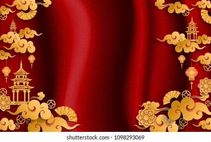 Chinese traditional and asian elements background template on paper color Background. 
