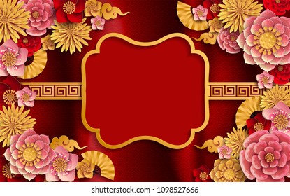 Chinese traditional and asian elements background template on paper color Background. 