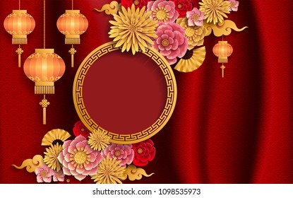 Chinese traditional and asian elements background template on paper color Background.