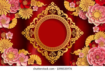 Chinese traditional and asian elements background template on paper color Background.