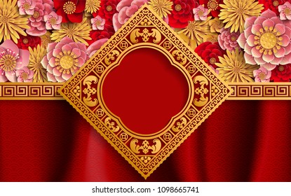 Chinese traditional and asian elements background template on paper color Background.