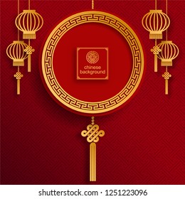 Chinese traditional and asian elements background template on paper color Background.