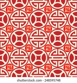 Chinese traditional auspicious seamless background, symbolic meaning of blessing, wealth. for East Asian culture holiday classic retro visual design.