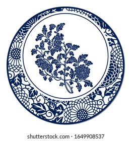 Chinese Traditional Blue And White Porcelain, Peony Flowers