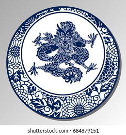 Chinese Traditional Blue And White Porcelain, Dragon 