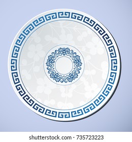 Chinese Traditional Blue And White Porcelain, the Great Wall Frame, the Flowers Texture 