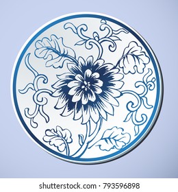 Chinese Traditional Blue And White Porcelain, Peony