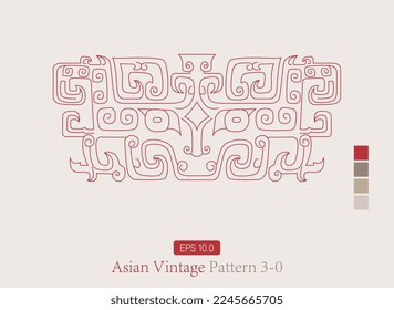 Chinese Traditional Bronze Vessel Abstract Animal Pattern Vector Decoration Design - Line Drawing Illustration on White Background
