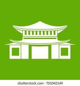 Chinese traditional building. icon white isolated on green background. Vector illustration