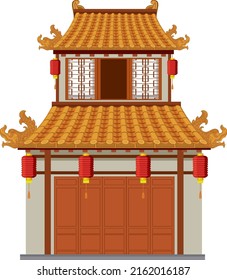 Chinese traditional building on white background illustration