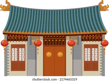 Chinese traditional building on white background illustration