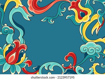 Chinese traditional ceramic ornament background. Oriental traditional floral porcelain pottery ornament.