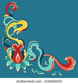Chinese traditional ceramic ornament frame. Oriental traditional floral porcelain pottery ornament.