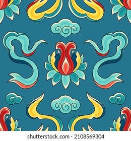 Chinese traditional ceramic ornament seamless pattern. Oriental traditional floral porcelain pottery ornament.