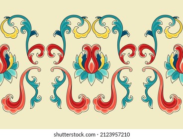 Chinese traditional ceramic ornament seamless pattern. Oriental traditional floral porcelain pottery ornament.